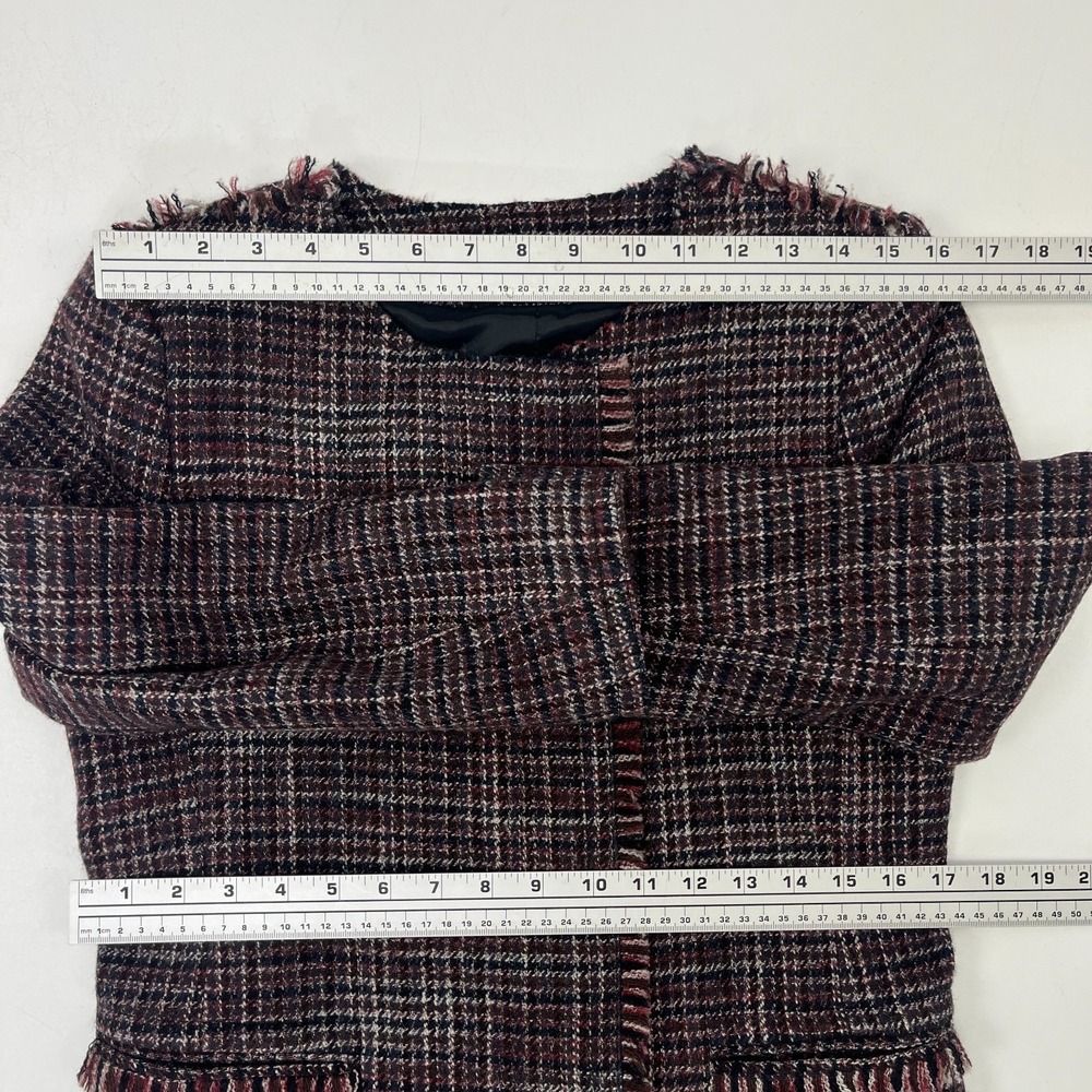 Theory Mylana‎ Tweed Jacket Sz 8 Fringe Trim Blazer Classic Preppy Quiet Luxury - Picture 9 of 13